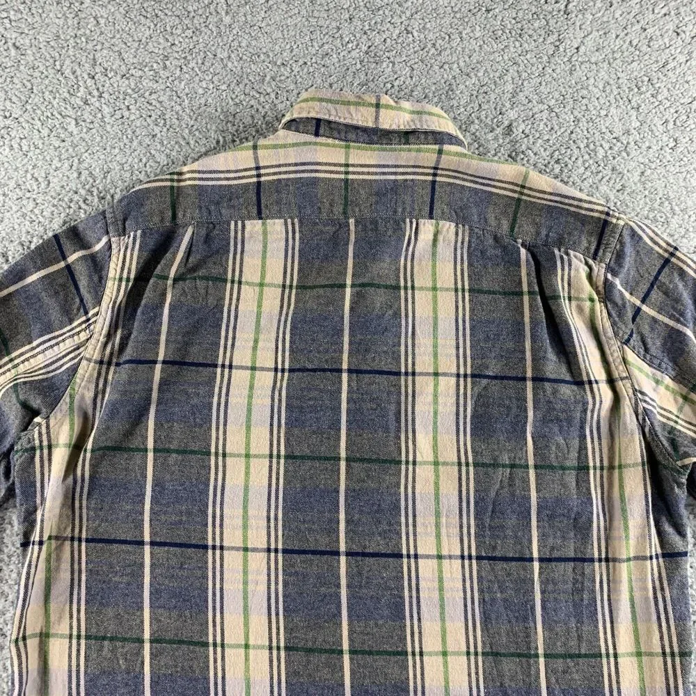 J. Crew Shirt Mens Large Beige Black Flannel Plaid‎ Button Up Midweight Pockets